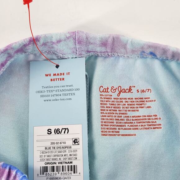 Cat & Jack Blue Tie Dye Leggings Girls Small 6/7 Cotton Stretch Casual - Picture 3 of 3